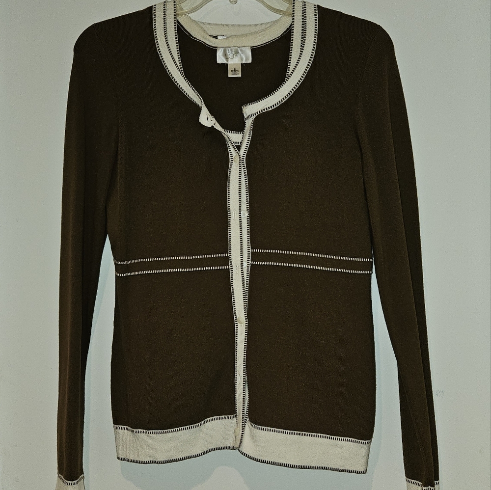 Ann Taylor LOFT - Brown/Cream, 2 piece Cardigan (M) and Shell (S).